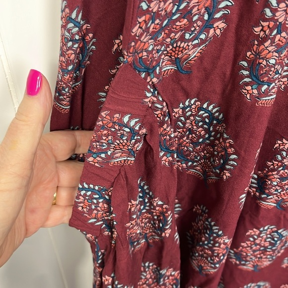 Earthbound Trading Co Womens Dress M Burgundy/Blue Maxi Paisley Print Cottage - Picture 6 of 14